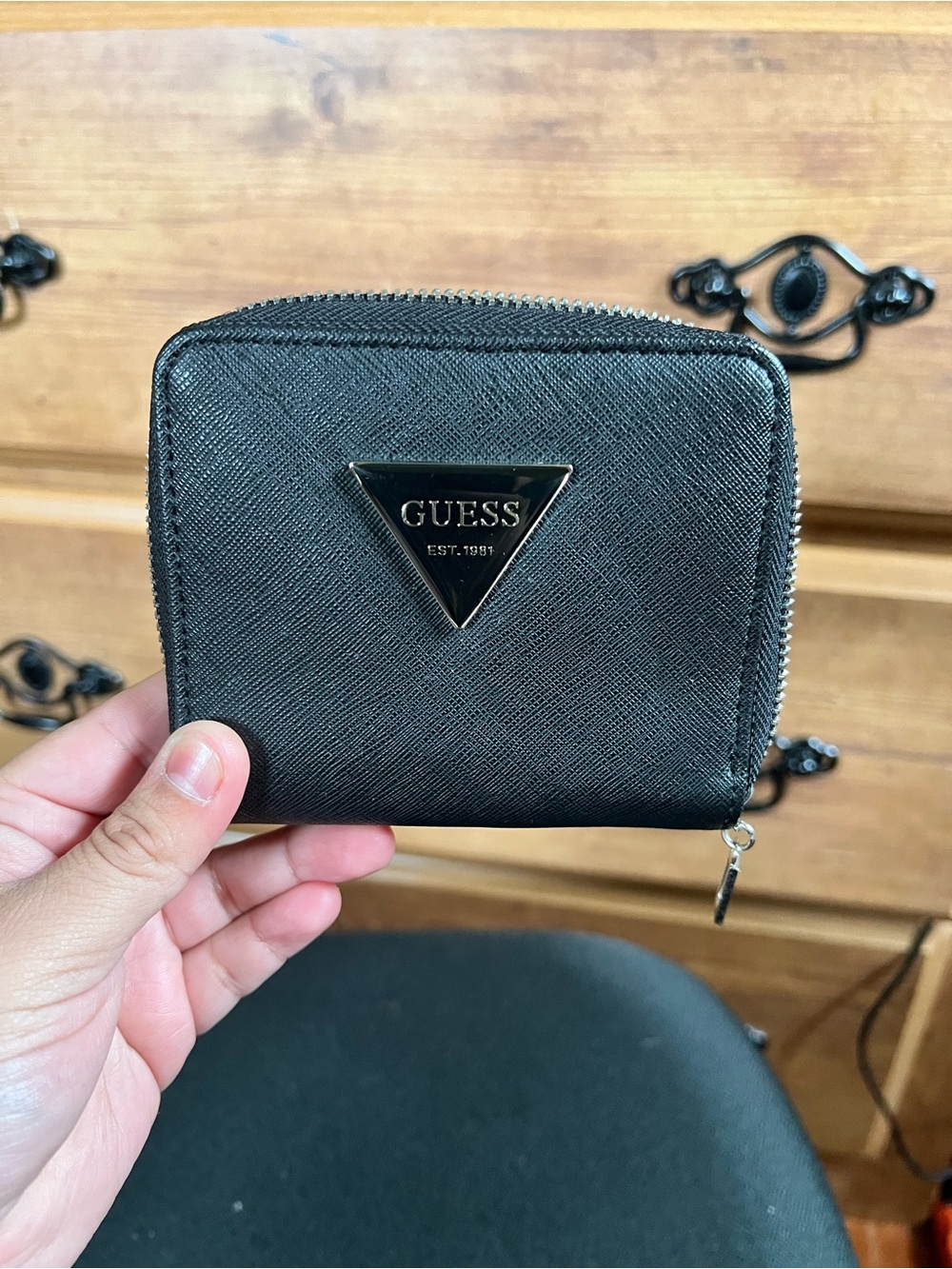 GUESS Black Textured Zip-Around Coin Wallet